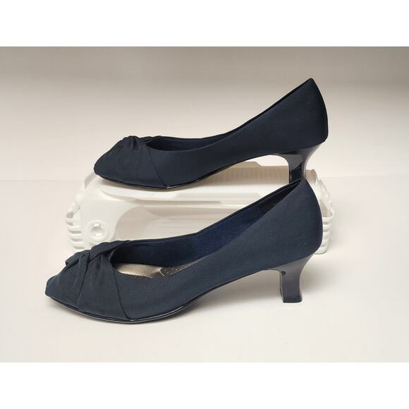 Coach and Four Abella Laura Navy Blue Peep Toe Kitten Heel Pumps Shoes SZ 8.5 - Picture 1 of 9